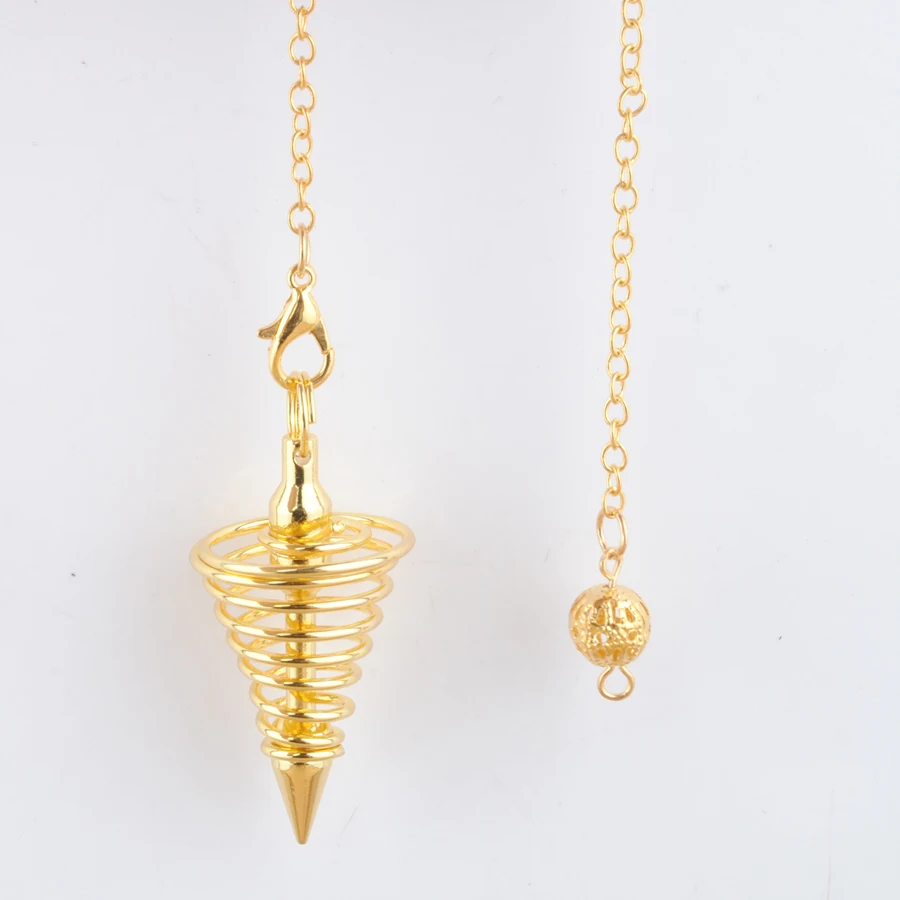 New Arrivals 10Pcs Gold Color Metal Pendulos Radiestesia Pendulums for Dowsing Spiral Cone Pyramid Good Quality Jewelry AN4308