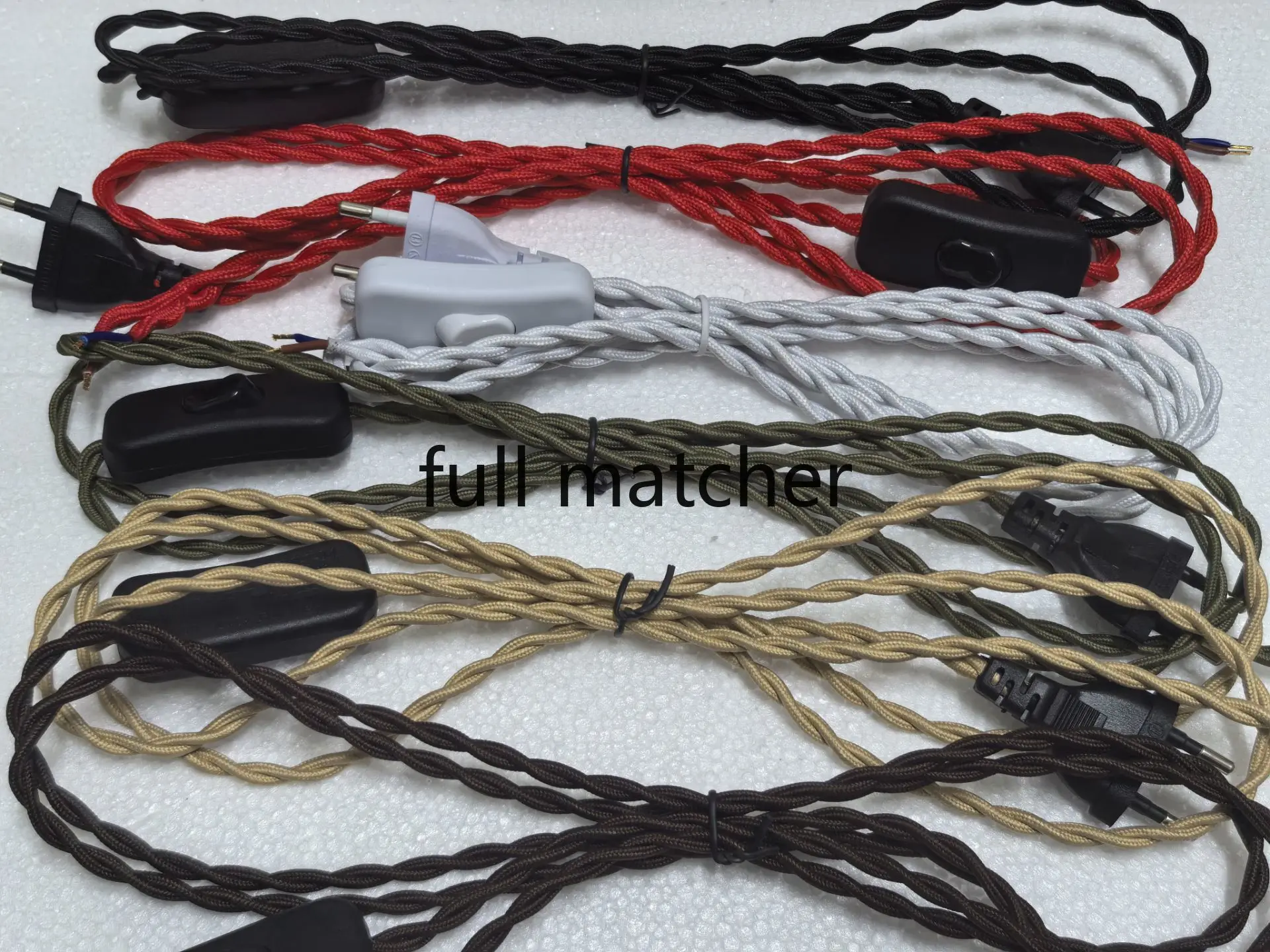 2 m AC 220–250 V Vintage-Netzkabel aus gewebtem Stoff mit EU-Stecker, Knopfschalter, Netzkabel