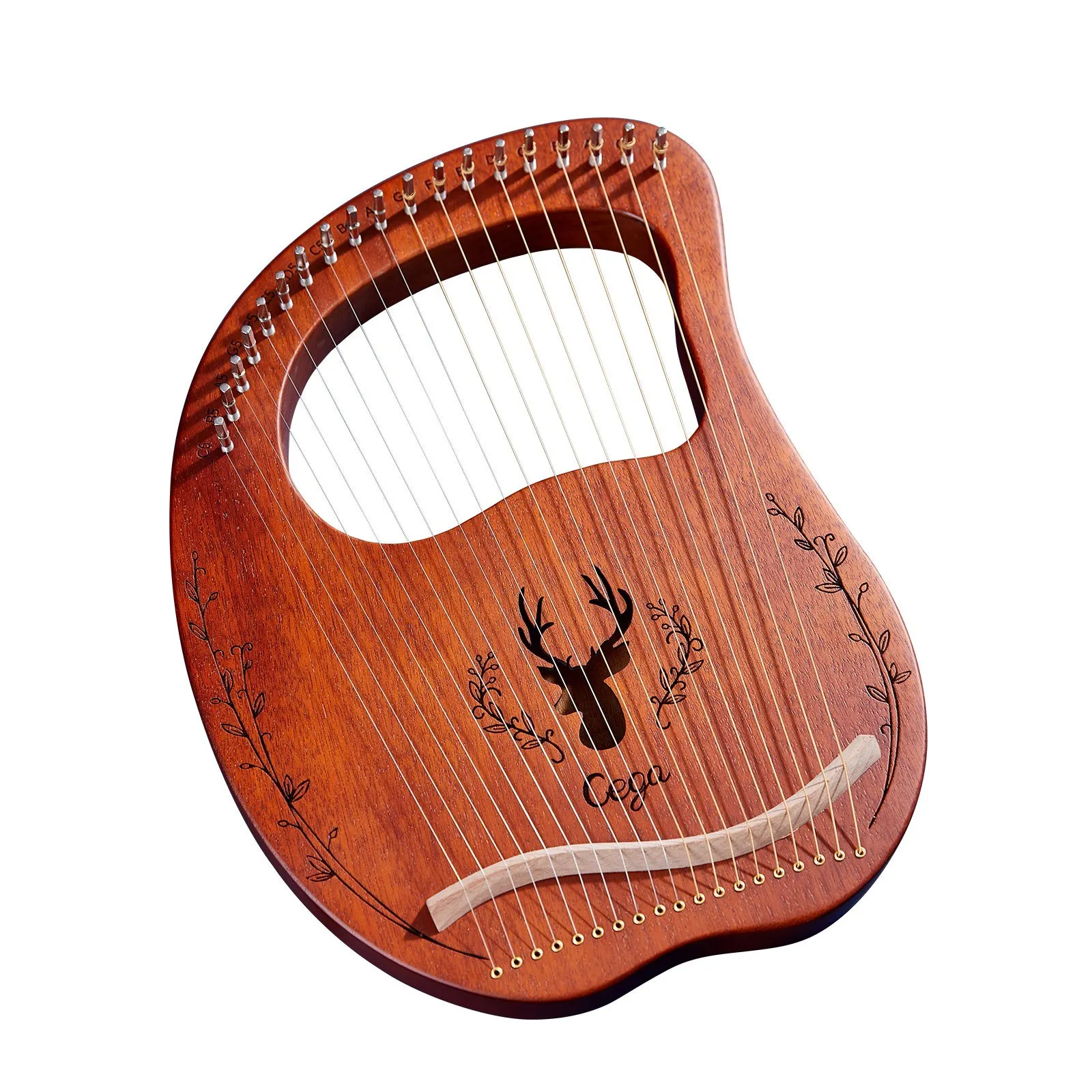 Wooden 19-String Lyre Harp with Resonance Box, Comes with Tuning Wrench Picks Stickers Extra Strings Musical Instrument Kit