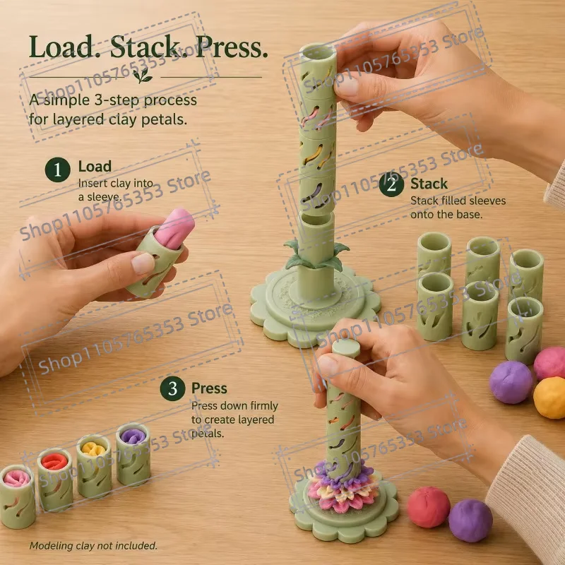 DIY Polymer Clay Flower Maker Tool 9PCS Modular Clay Shaping Sleeves Reusable Floral Craft Making Kit Handmade Decoration Gift