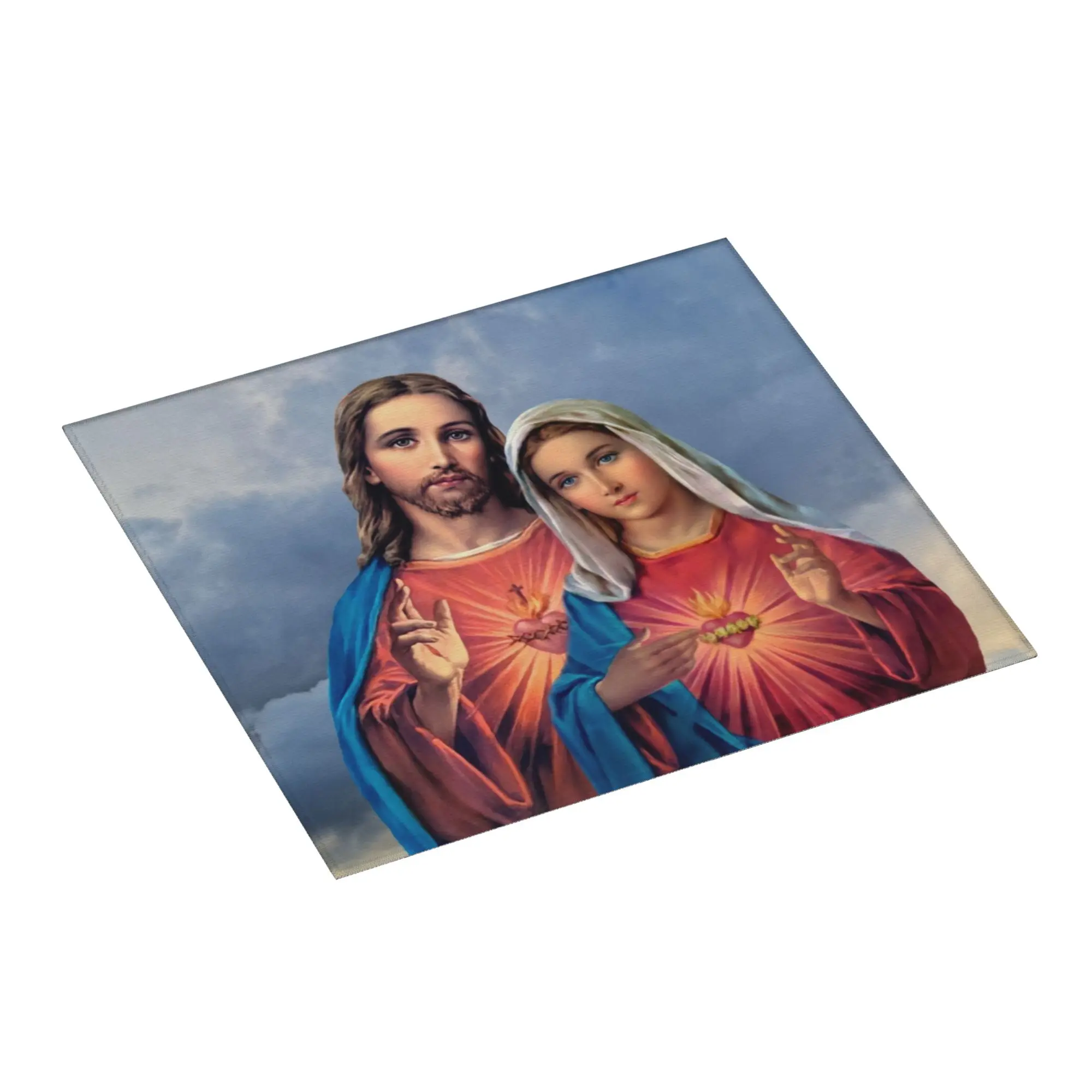 Sacred and Immaculate Hearts Drying Mat For Kitchen Waterproof Catholic Jesus and Mary Bathroom Countertop Protector Mat