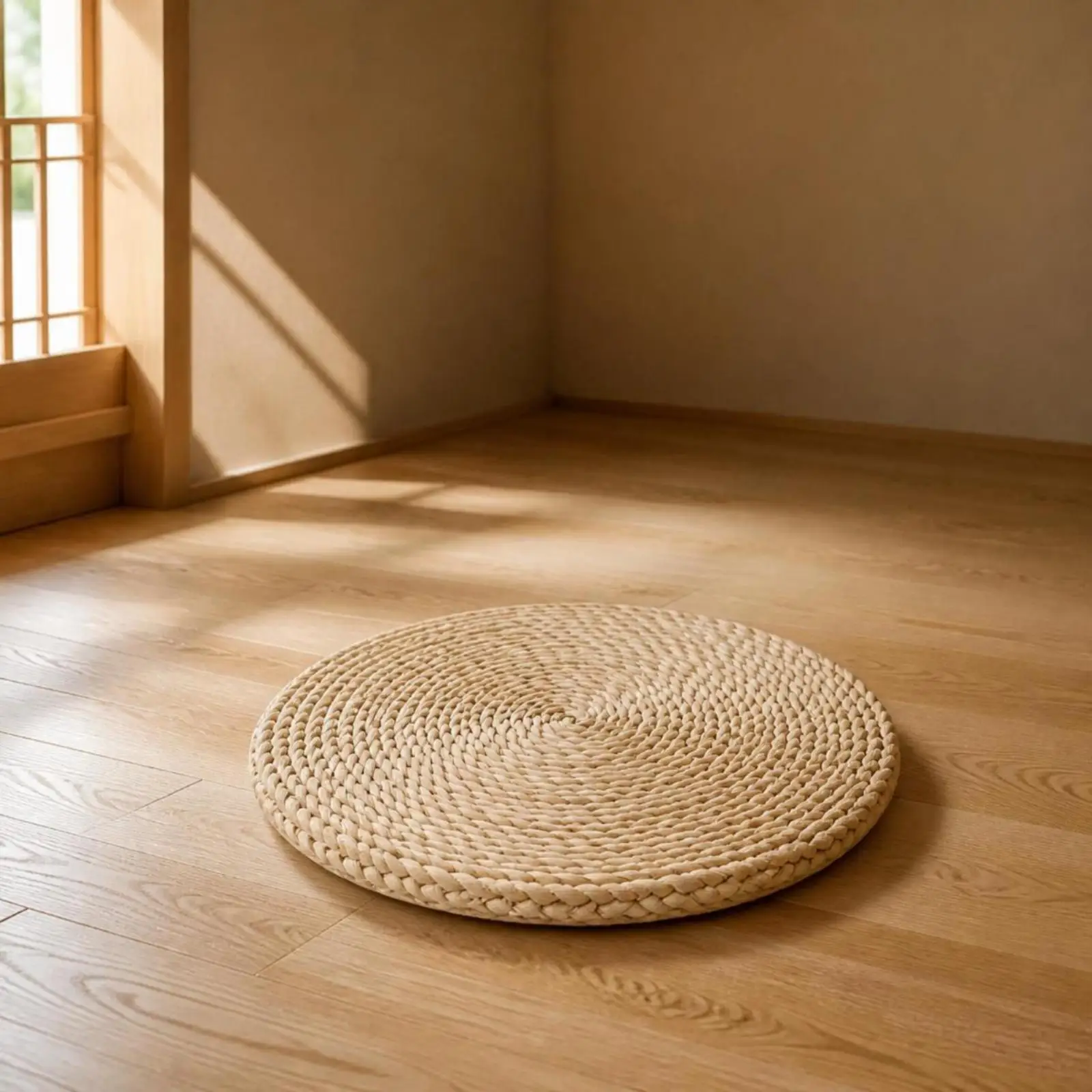 Handmade Corn Husk Round Cushion Sturdy Meditation Pillow for Floor Sitting Yoga Practice and Minimalist Interiors