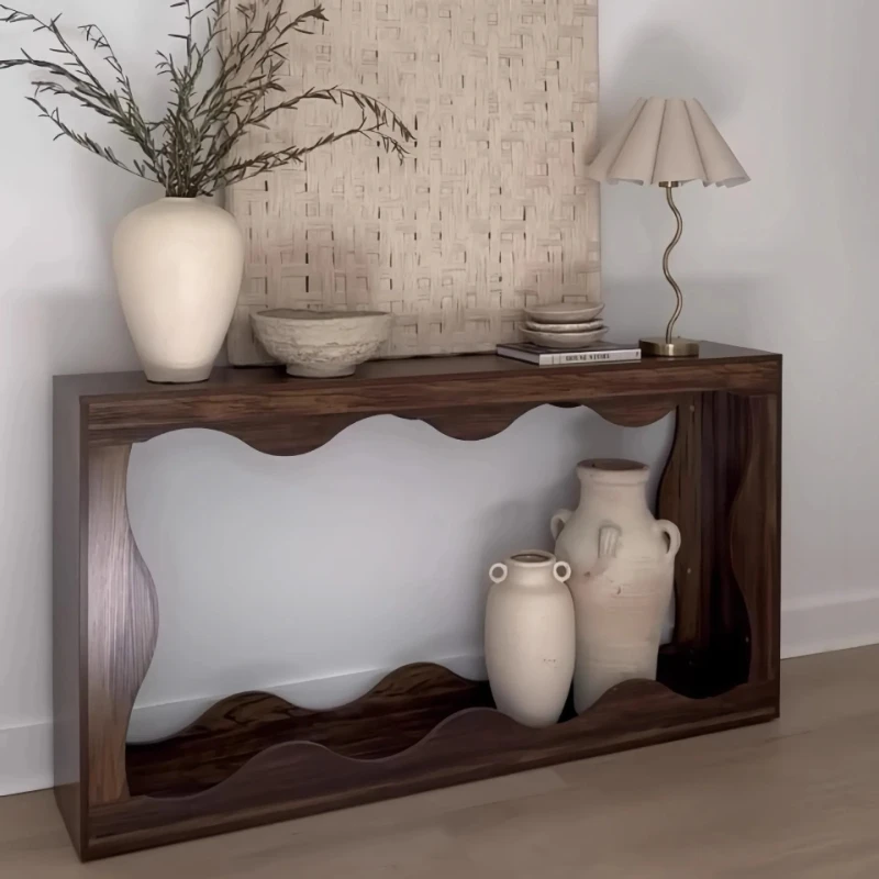 LH1 retro solid wood entrance table living room entry modern simple light luxury curved long table