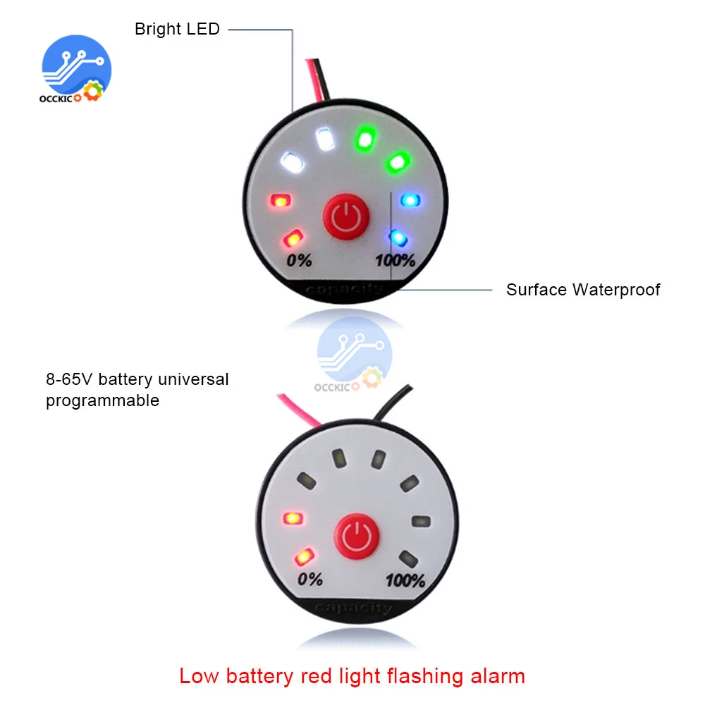 Programmabile 3.7V 4.2V 7.4V 8.4V 12V 24V 36V LED indicatore di capacità della batteria al litio misuratore di livello di alimentazione Tester