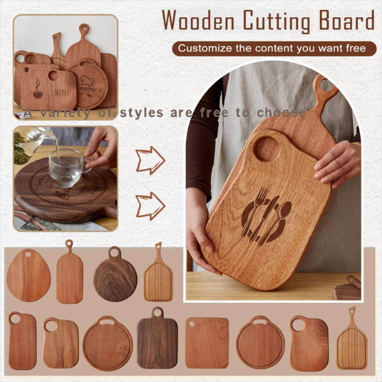 Long-handled Acacia Wood Cutting Board Solid Household Wooden Creative Photo Props Serving Charcuterie Boards Posing