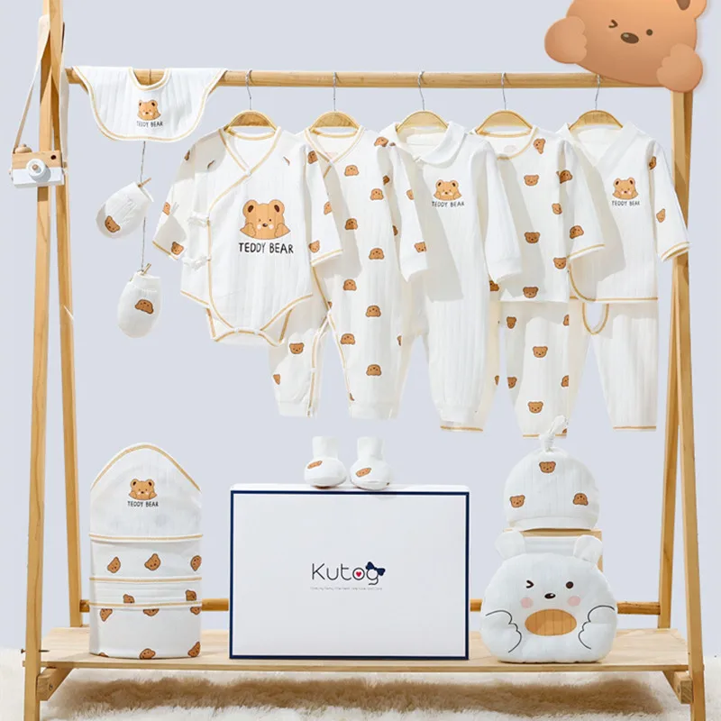 22/24/26 pieces/lot Newborn Baby Clothes Sets For Boys Girls 100% Cotton Infant Clothes Spring Outfits Baby Rompers Hat Bibs