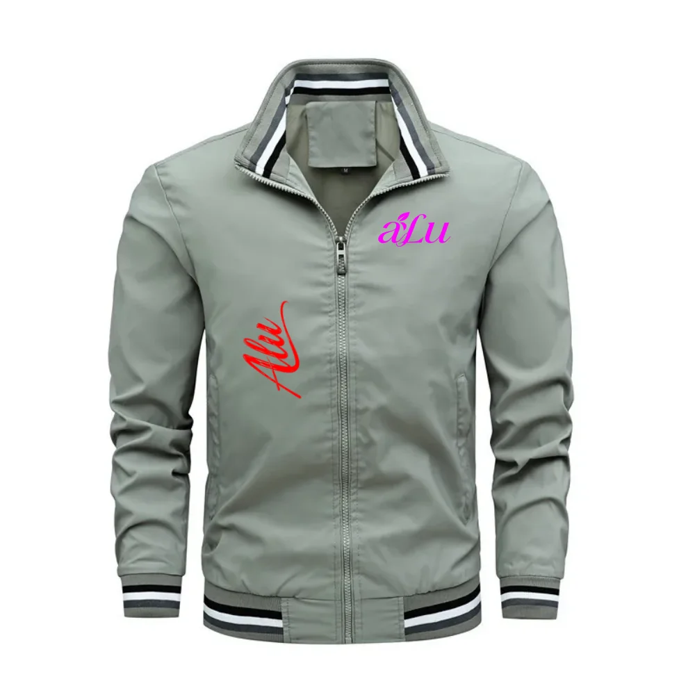 Men's Striped Standing Collar Zipper Windbreaker Solid Color Casual Baseball Jacket for Spring and Autumn, Simple Trendy Sports