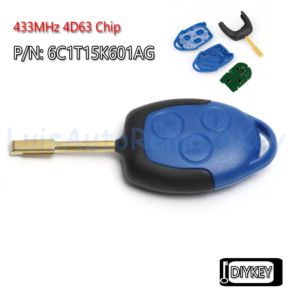 Remote Car Key Fob 433MHz 4D63 Chip for Ford Transit WM VM 2006 2007 2008 2009 2010 2011 2012 2013 2014 6C1T15K601AG 6CIT15K601