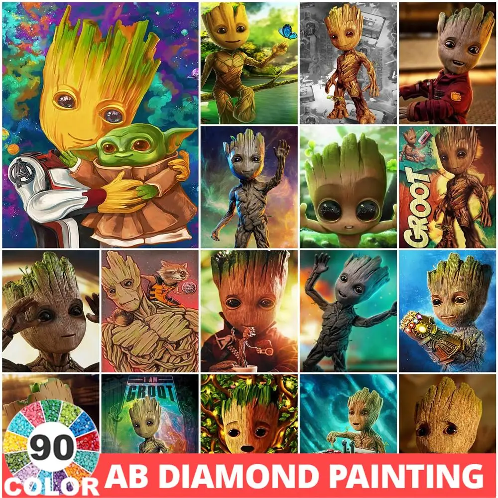 AB Disney Groot 90 Colour Diamond Painting Mosaic Guardians Of The Galaxy Complete Kit Cartoon Embroidery Yoda Modern Home Decor