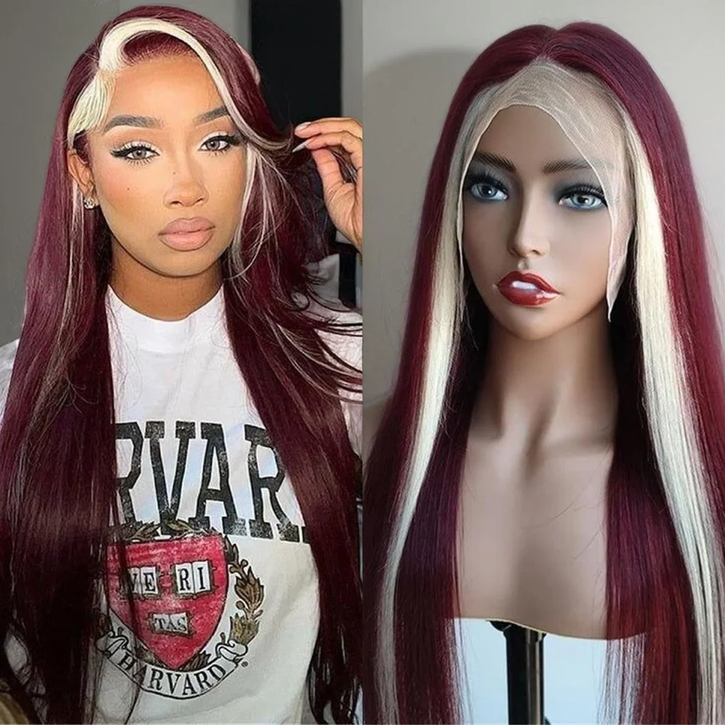 

99J Burgundy Highlight 613 13x4 Lace Front Wigs Human Hair HD Bone Straight Lace Frontal Color Wig Pre Plucked