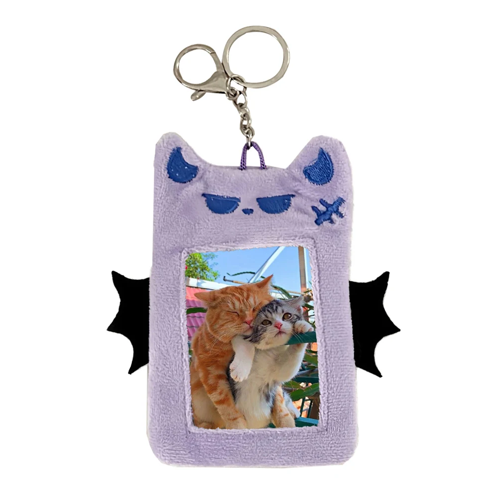 INS Cute Bat Demon Plush Photocard Holder InsIdol Photo Sleeve Protective Case Student ID Card Cover With Keychain Pendant