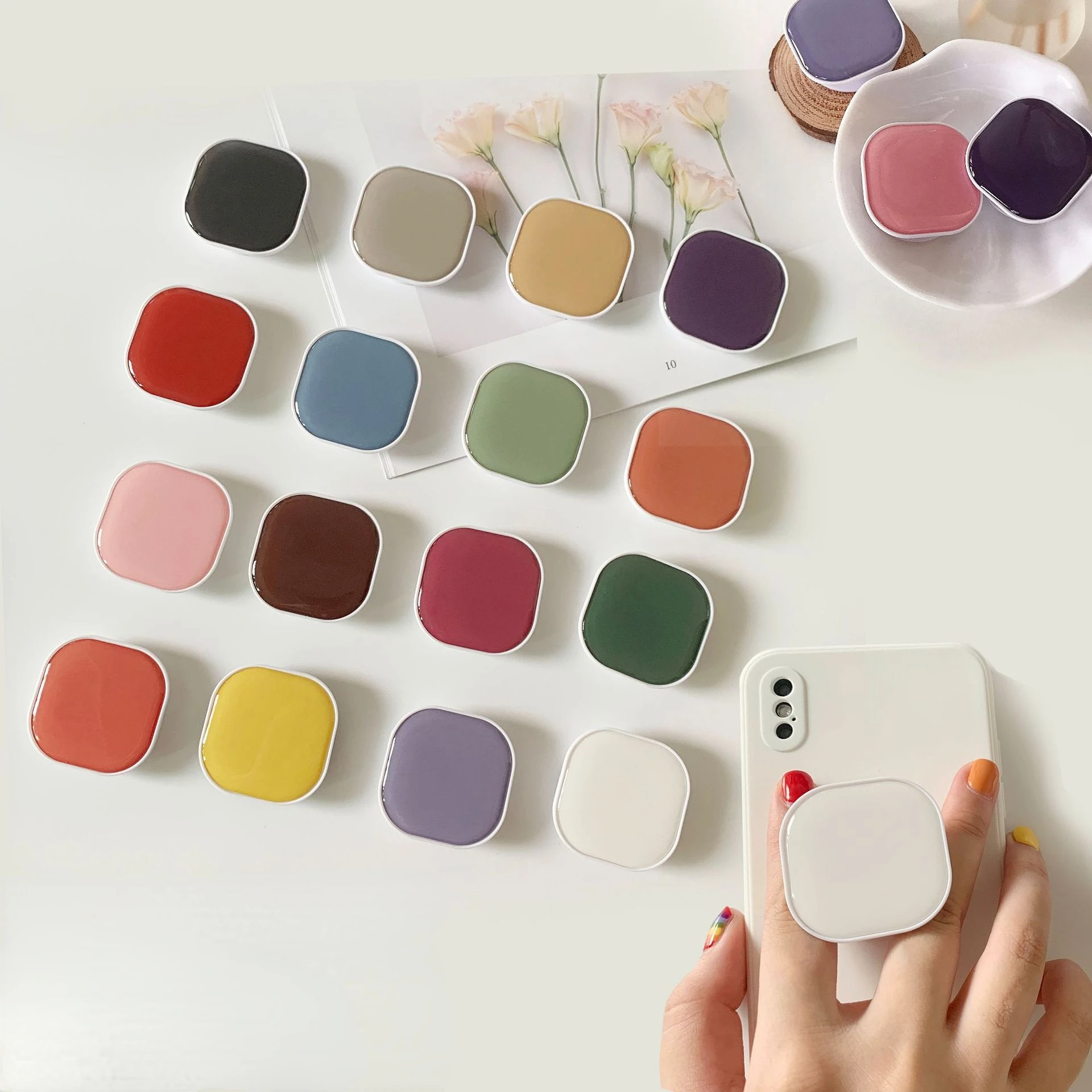 Cute Square Popping Sockets Grip Phone Holders Finger Ring Holder Griptok Stand Back Cover Clip Sticker Cellphone Accessories