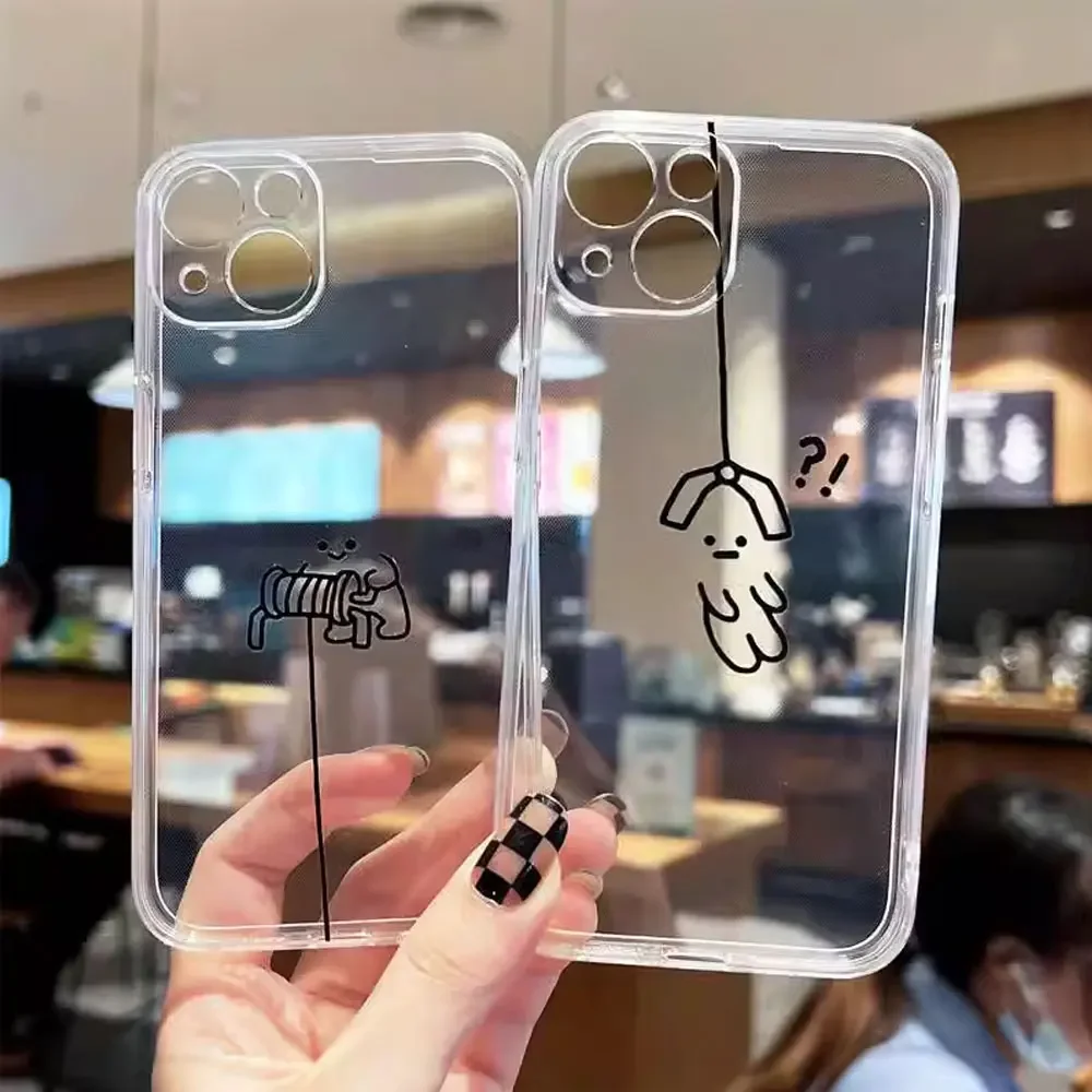 Funny Matchstick Men Couples Phone for iPhone 17 16 15 14 13 12 11 Pro Max 7 Plus Mini Shockproof Transparent Soft Cover Fundas