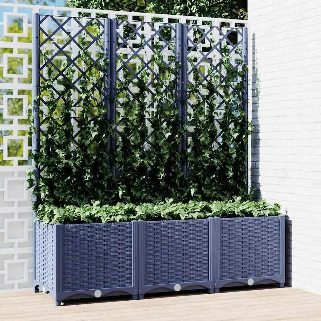 Garden Planter with Trellis Large Elevated Planter Box Blue Gray Outdoor for Climbing Plants Vegetables Flowers Sturdy P