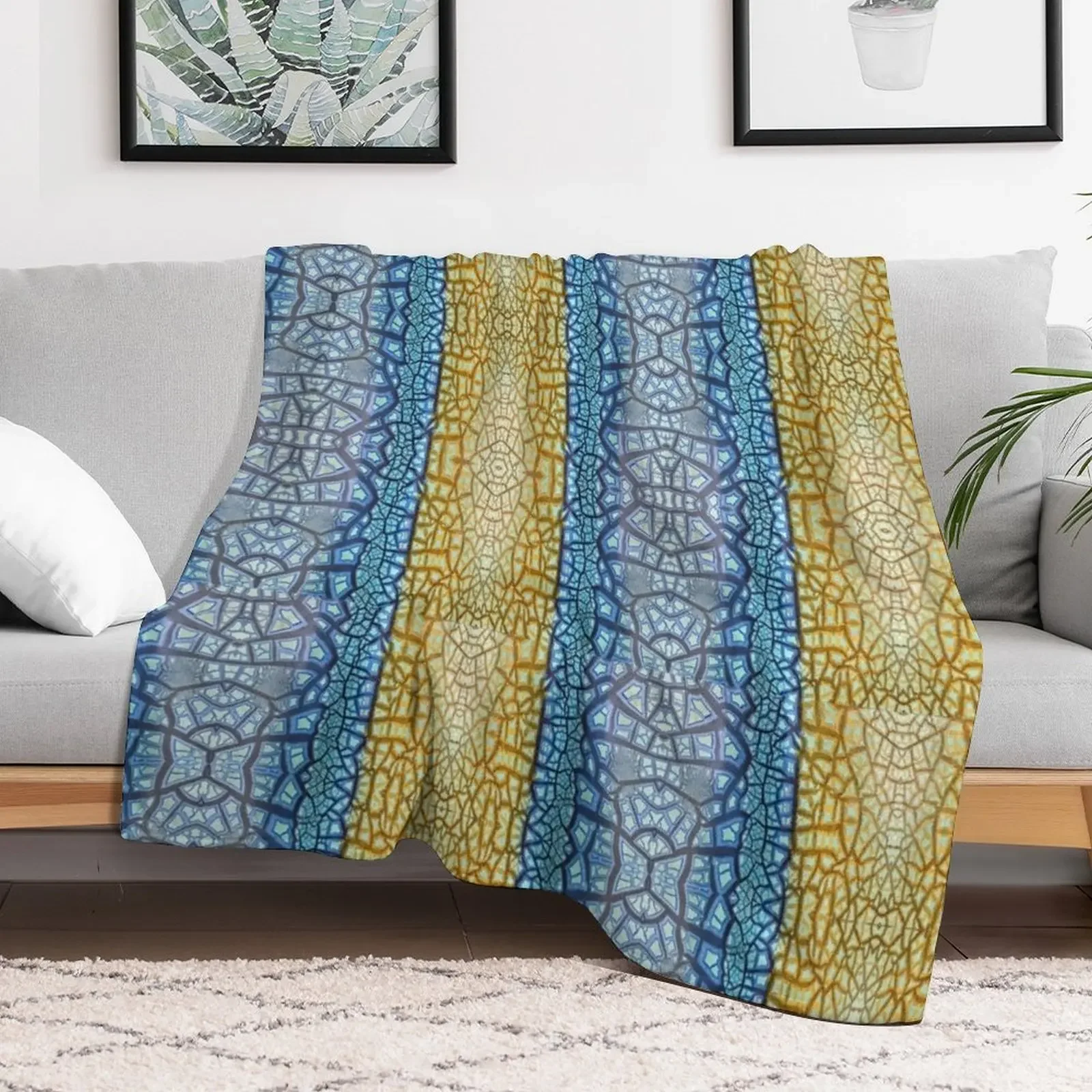 Peeling Paint Tribal Mandala-style Mosaic Pattern - Yellow Blue Jade- Vicki Hadfield Throw Blanket Flannel anime Blankets