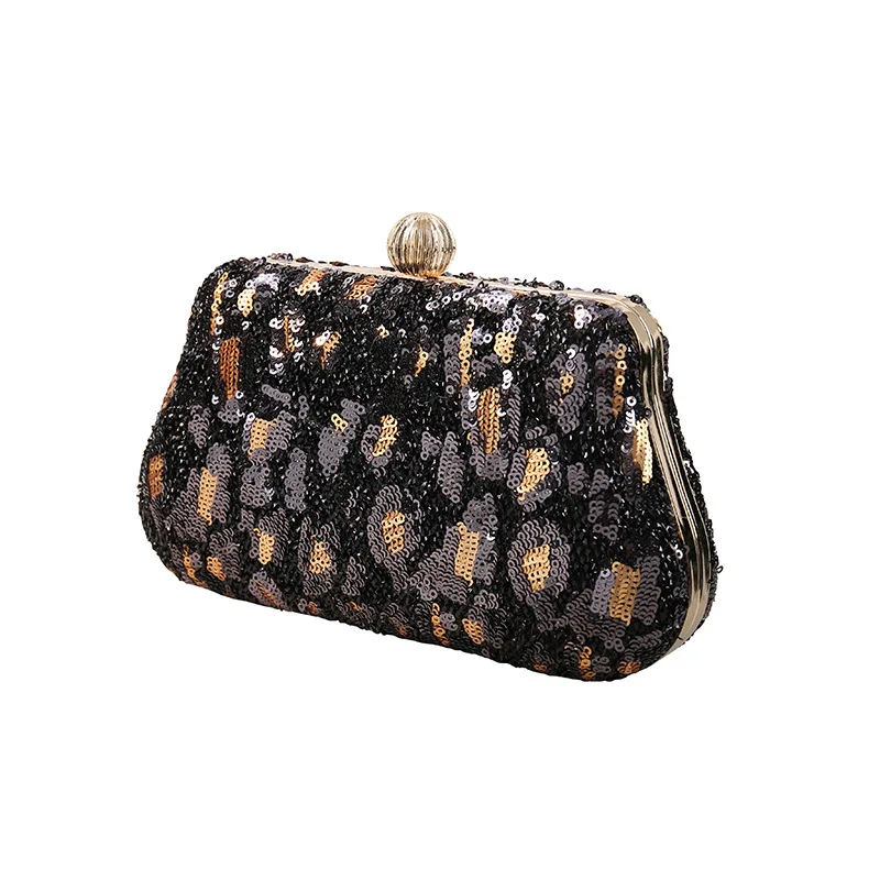 Leopard Sexy Women Clutch Sequined Metal Evening Bags Chain Shoulder Party Weddign Handbags Purse Wallets bag woman elegant