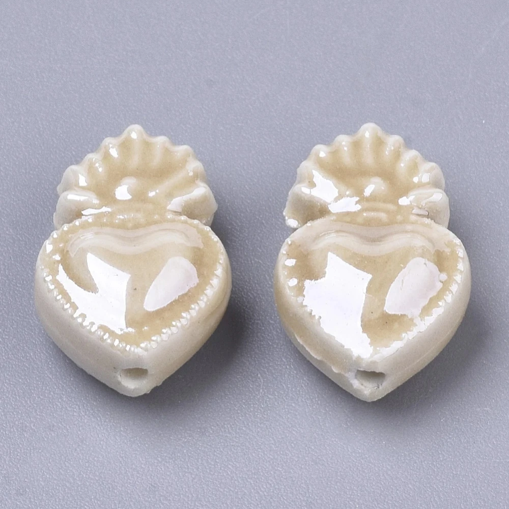 10pcs Handmade Porcelain Heart Beads Bright Glazed Porcelain Style Beads for jewelry making DIY Decor Accessories,Mix Color