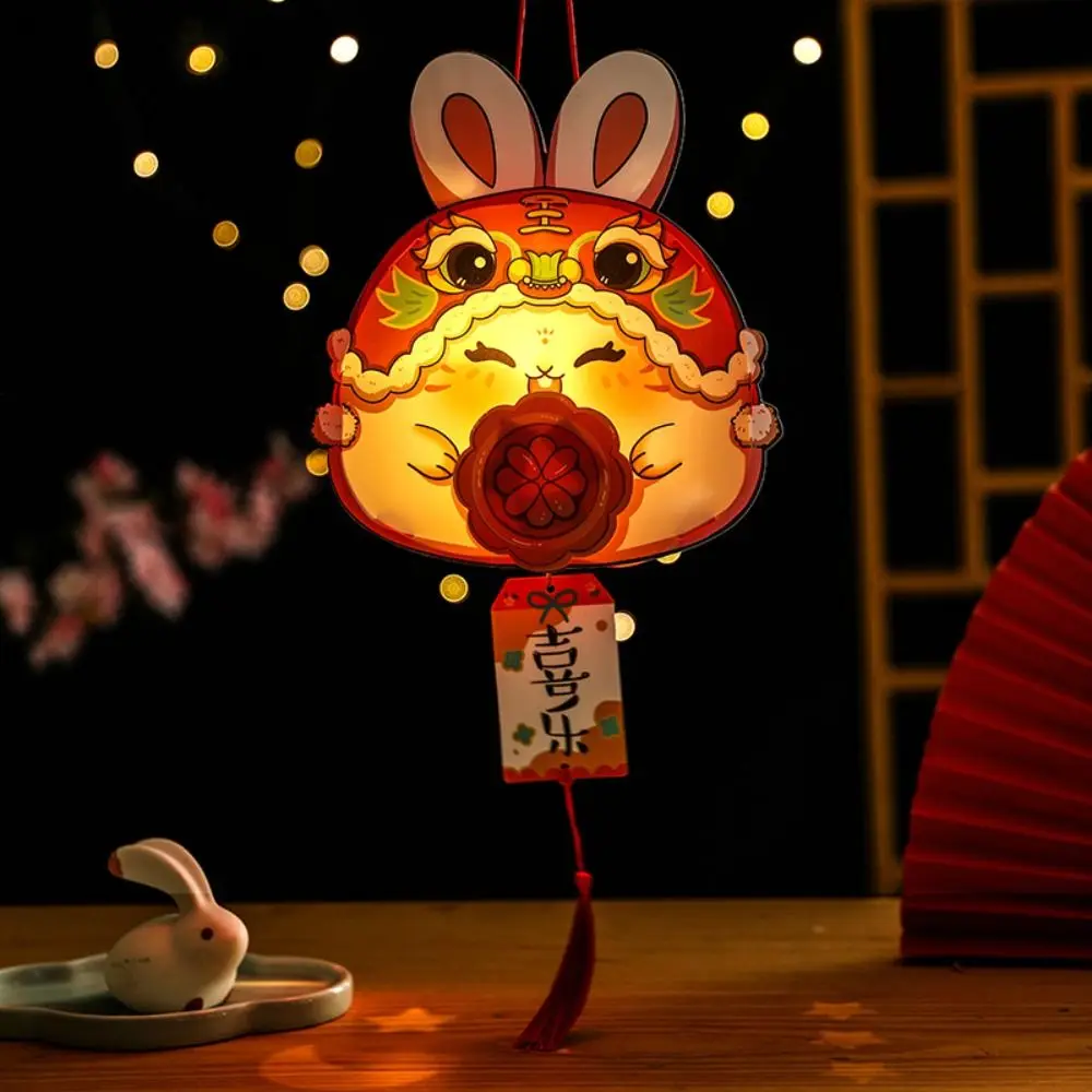 Chinese Style Mid-Autumn Rabbit Lantern Cartoon Handmade LED Lantern Toys with Tassel Traditional Craft Antique Lantern