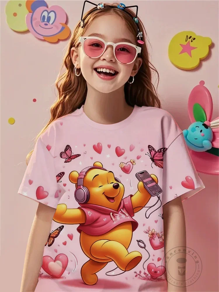 

Футболка с короткими рукавами и 3D принтом Disney Winnie The Pooh With Piglet для мальчиков и девочек, летний топ Kawaii с круглым вырезом