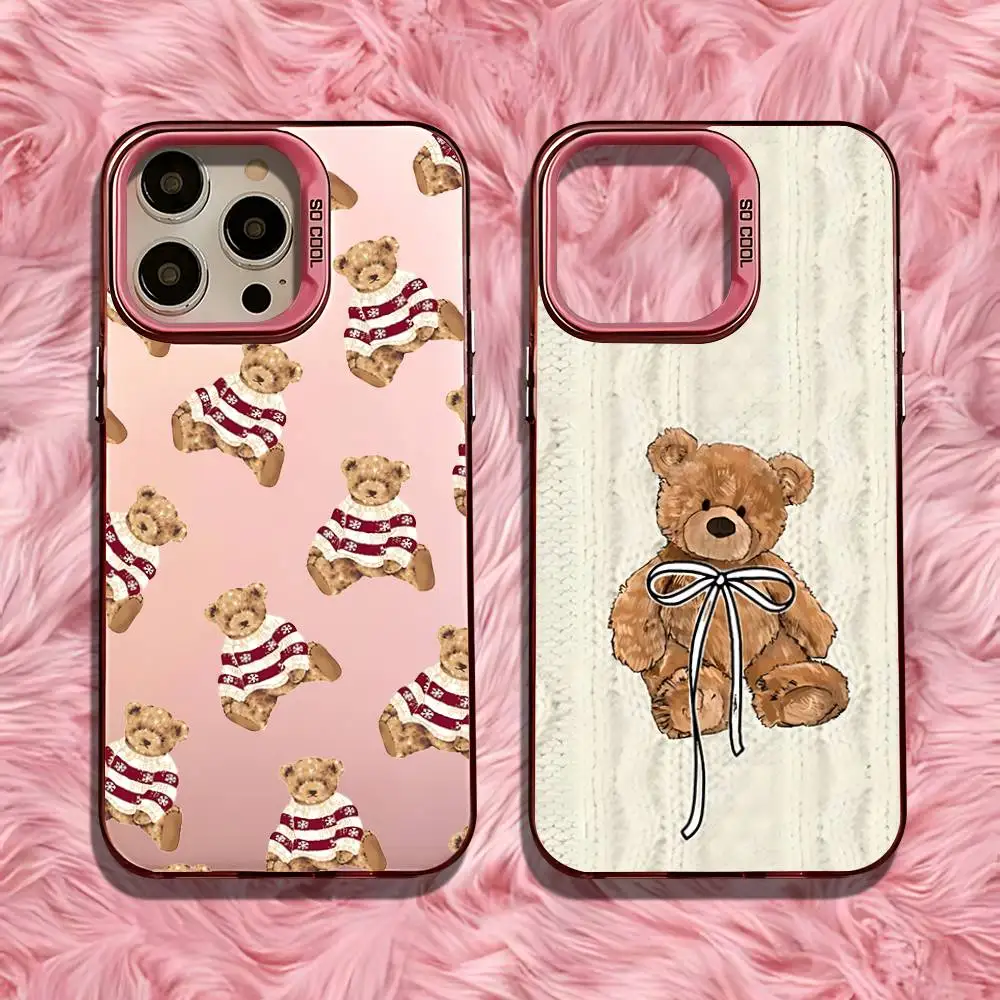 

T-Teddy Bear Cute Phone Case For iPhone 16,15,14,13,12,11,Pro,Max,Plus,Mini,SE Anti Fall Pink Matte Hard Bumper
