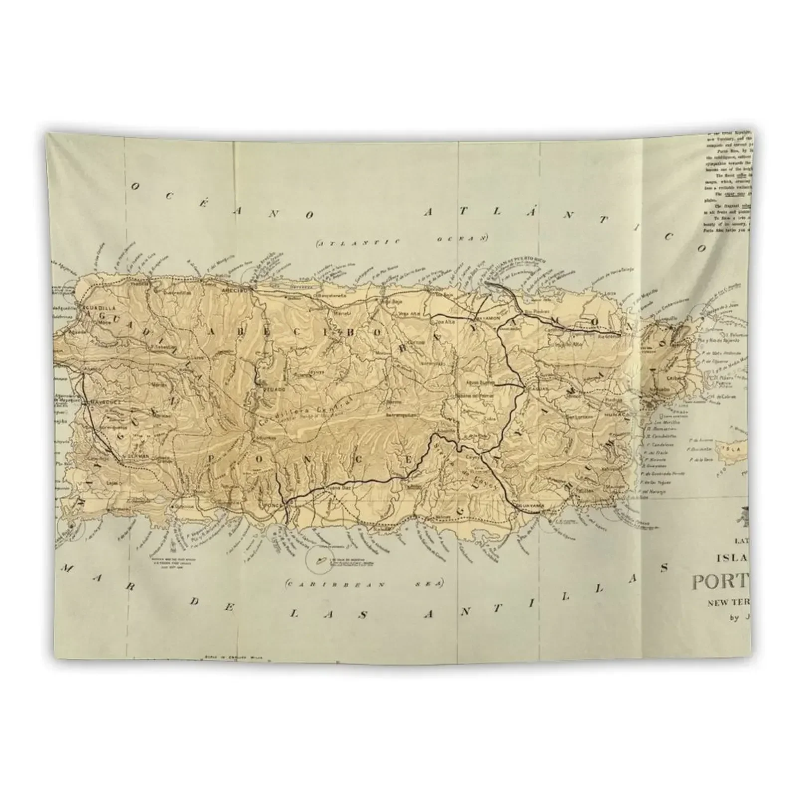 Vintage Map of Puerto Rico (1898) Tapestry Decor For Bedroom Room Decor Art Mural Living Room Decoration Tapestry