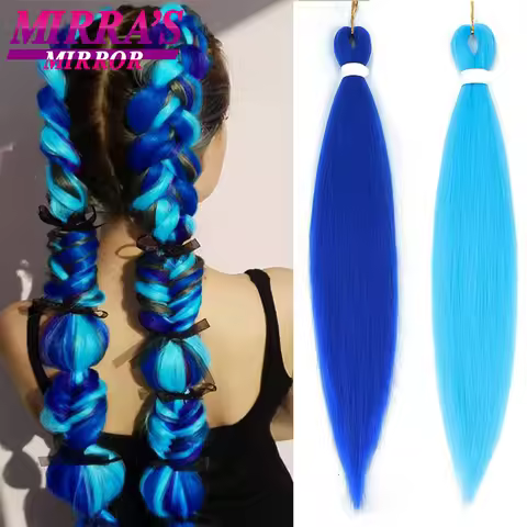2Pcs Pre Stretched Braiding Hair for Crochet Braids Synthetic Hair Extensions 20" 26" Hot Water Setting Hair Blue Jumbo Braids