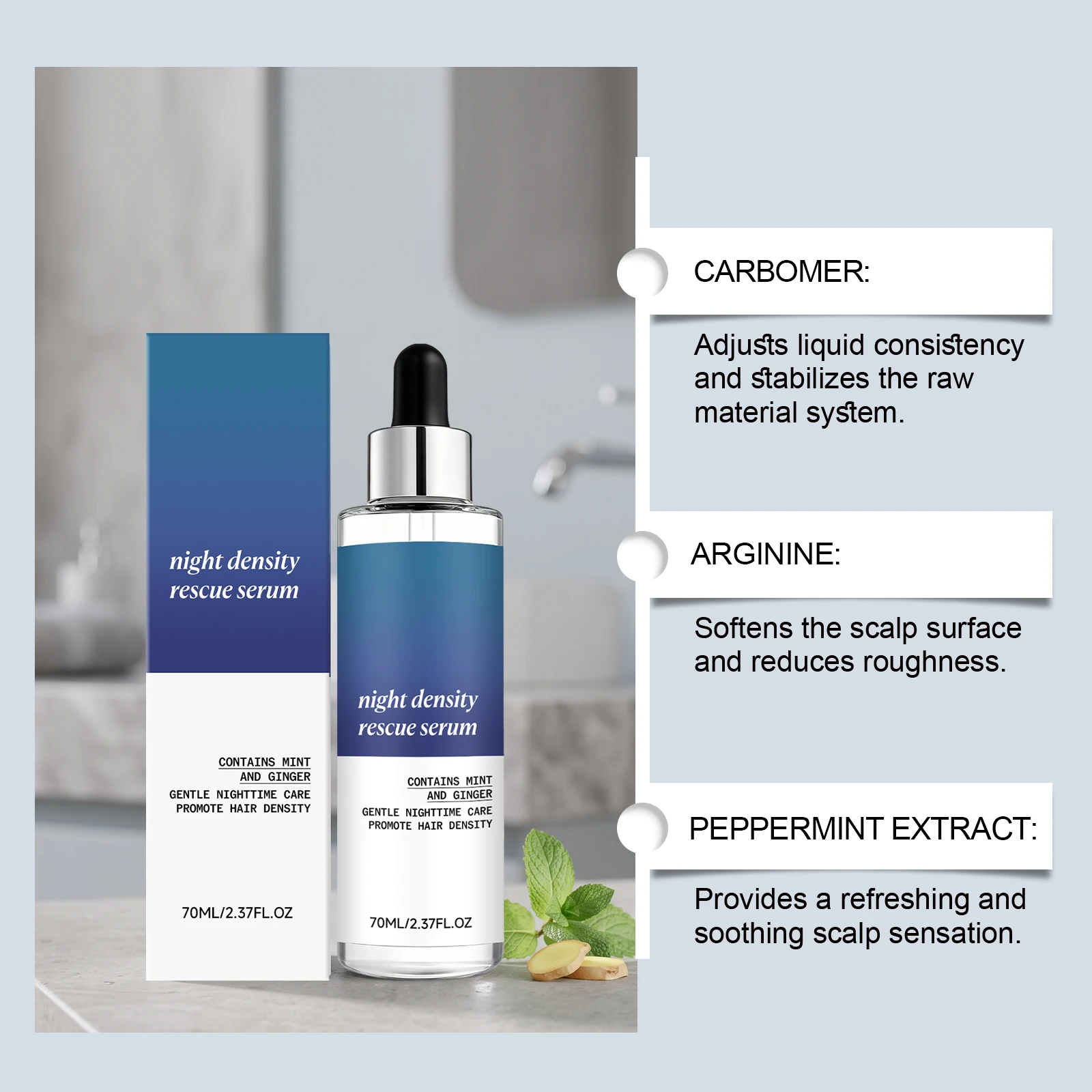 Volumizing Hair Serum Ginger Mint Gentle Nourishes Scalp Essence Care Leave-in Conditioner For Fuller Looking Hair Lightweight