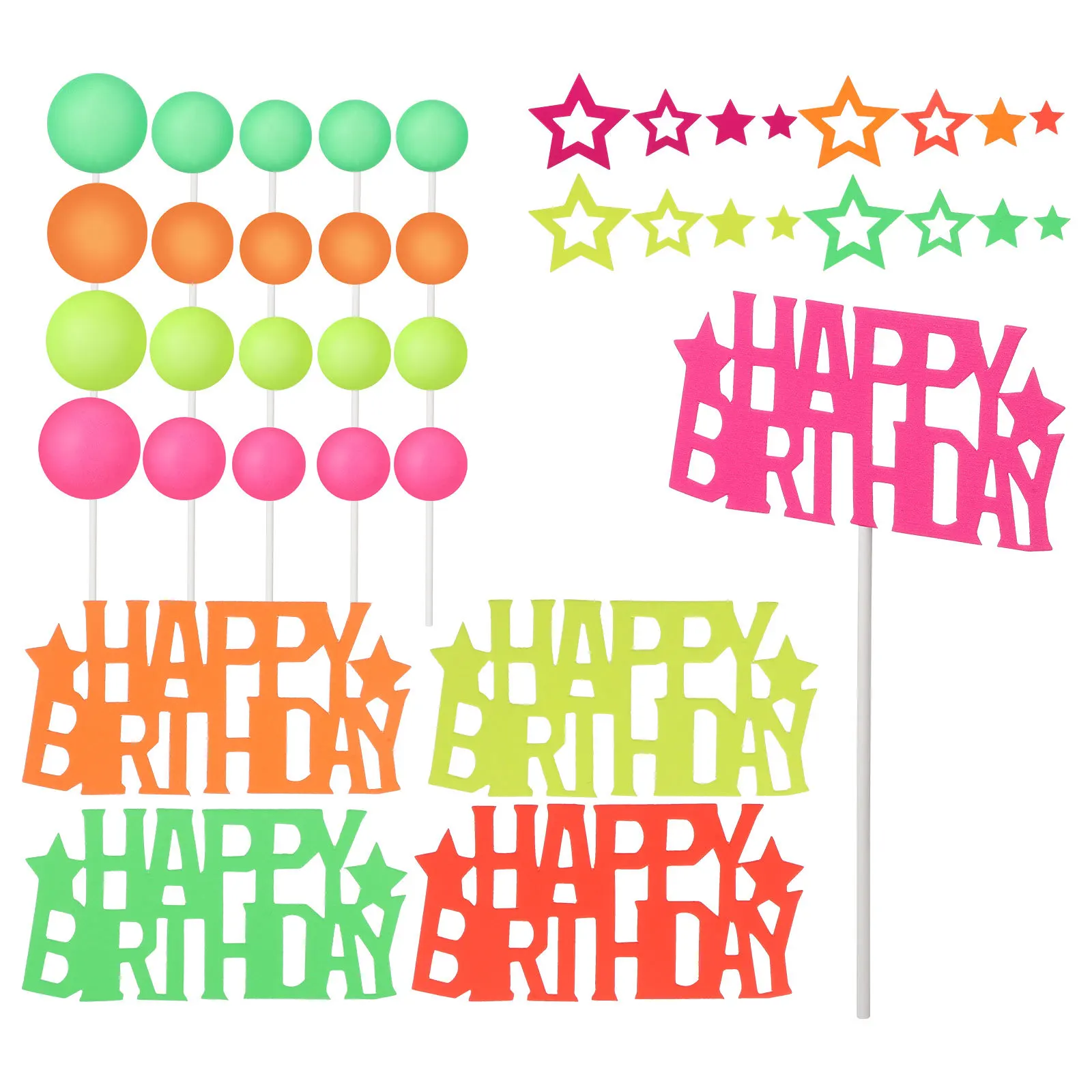 

40pcs Decorations 80S 90S Retro Hip Hop Glow In The Dark Balls Stars Toppers For Birthday Party Supplies Glow