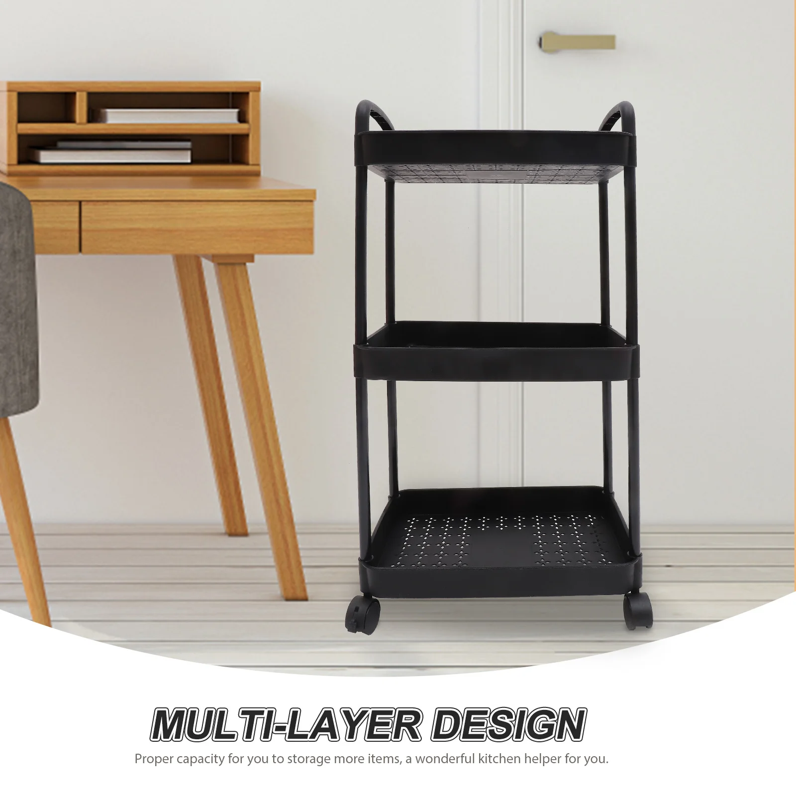 

3 Layer Rolling Organizer Cart Multi Purpose Storage Shelf for Kitchen Bedroom Bathroom Rolling Cart Bathroom Trolley Rack