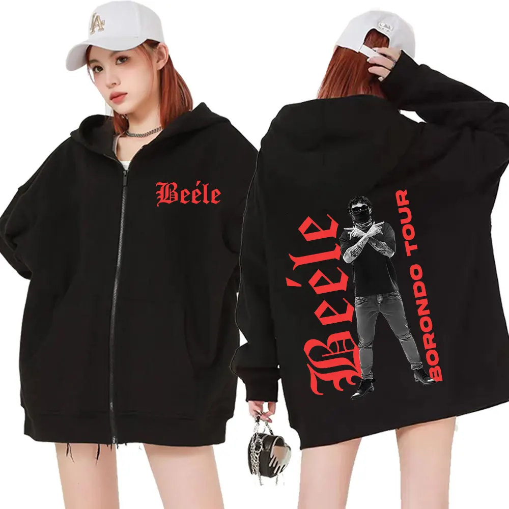 

Рэпер Beele Borondo Tour 2025, толстовка на молнии для мужчин и женщин, винтажные толстовки на молнии в стиле Харадзюку, кардиган большого размера, пальто, куртка