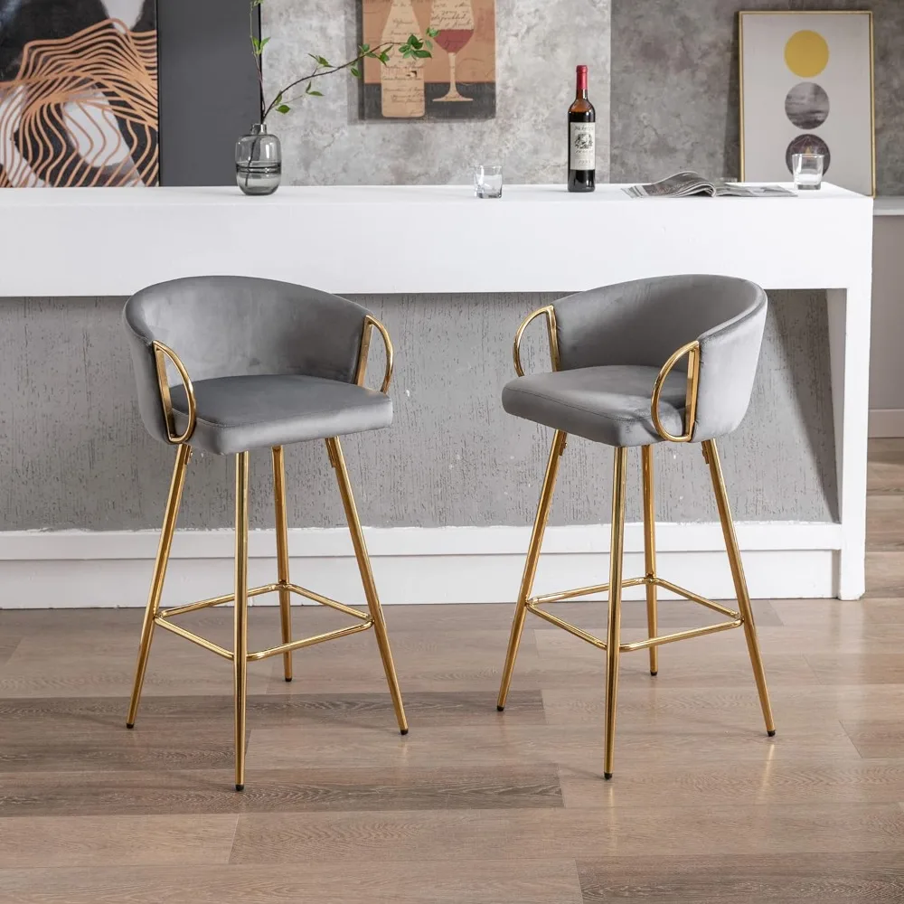 Velvet Bar Stools,Upholstered Kitchen Island Stools with Gold Legs,Modern Counter Height Bar Stools for Dinning RoomCafeHome Bar