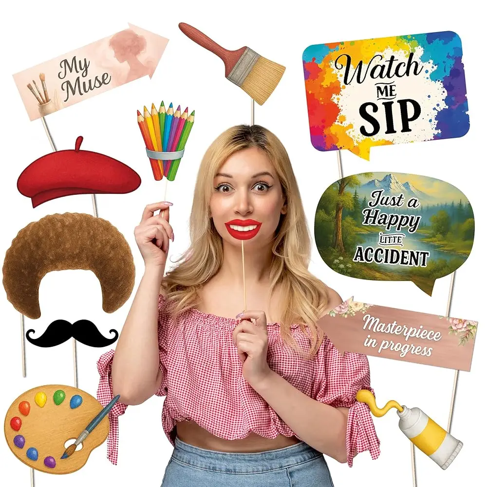 

Набор реквизита для фотозоны на вечеринке «Рисуй и пей», креативные украшения в художественном и винном стиле, 20 предметов