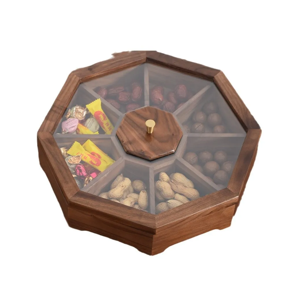 

Wooden dried fruit box, Chinese walnut candy box, living room with lid grid nut candy