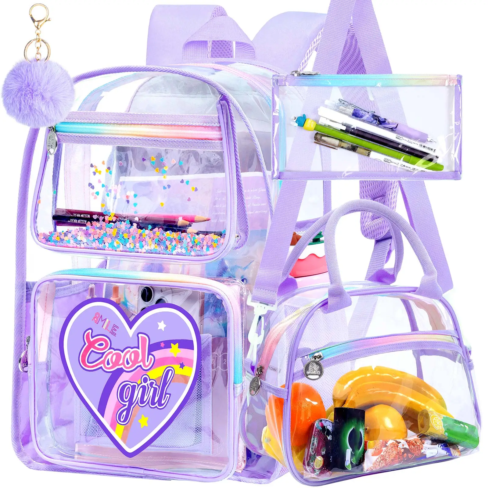 3pcs-17in-clear-girls-backpack-set-purple-transparent-pvc-school-bag-with-cool-girl-heart-print-handbag-pencil-case