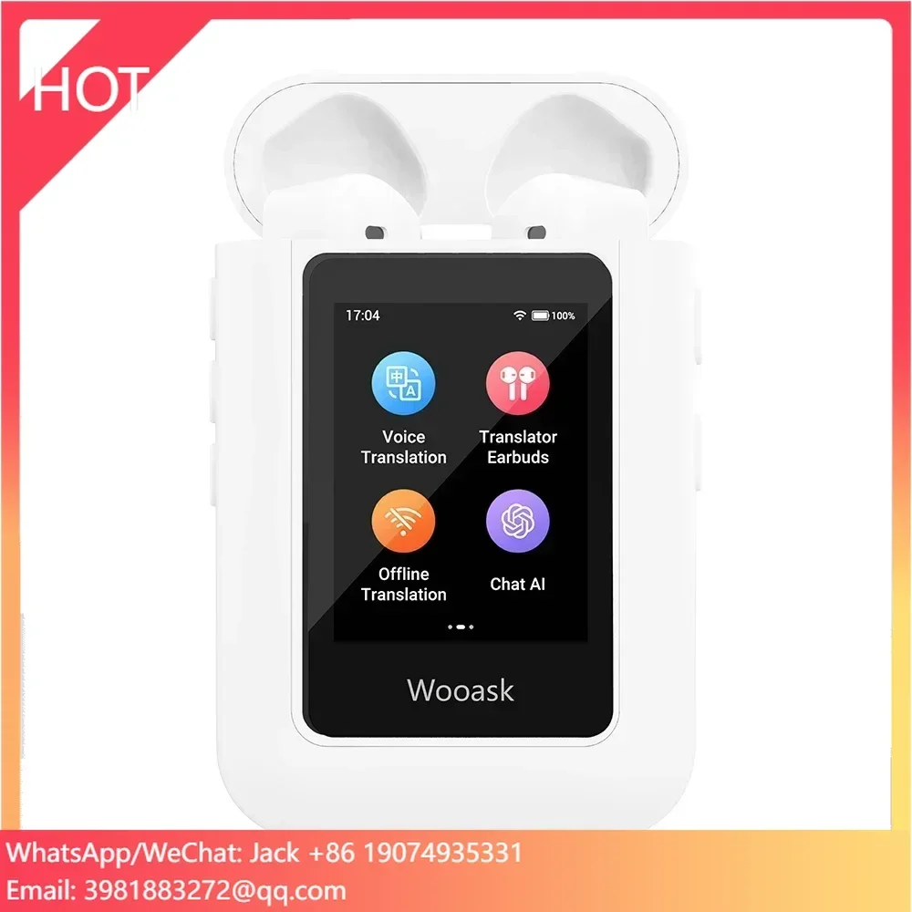 

Наушники-переводчики Wooask AI A8 2.0 с сенсорным экраном, 144 языка, портативное устройство для мгновенного голосового перевода без приложения
