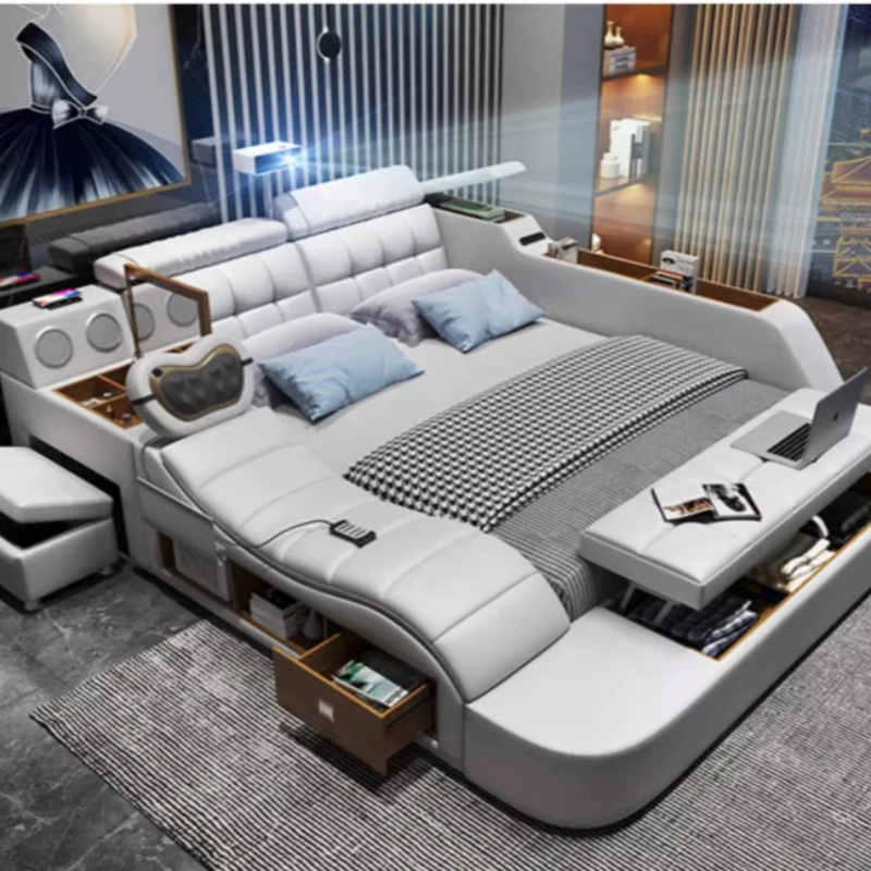180x200 European Bedroom Beds Tatami Multifunction Modern Bookcase Storage Desk Double Bed Platform Hotel Full Set Furniture