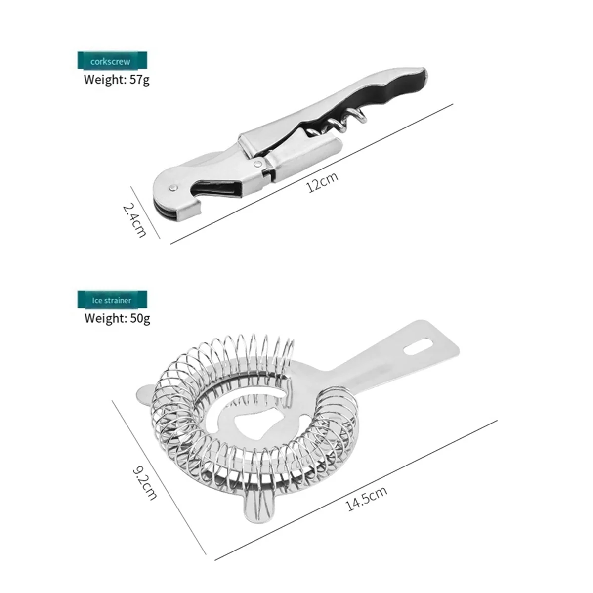 

INW-0e5Pcs Professional Bar Tools, Ice Strainer, Cocktail Bartending Tool Set, Wine Bottle Opener, Stirring