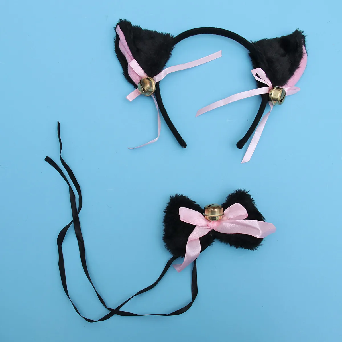 5pcs 고양이 발 장갑 세트 파티를위한 블랙 크리 에이 티브 코스프레 의상 고딕 로리타 착용 액세서리 고양이 귀 칼라 발