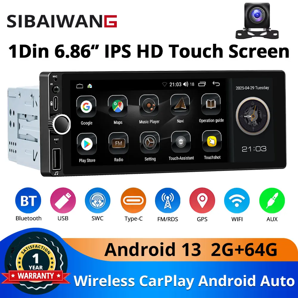 Car Intelligent Systems Android 13 1din Player Wireless Carplay Android Auto WIFI Internet GPS Navigation RDS BT Auto Stereo