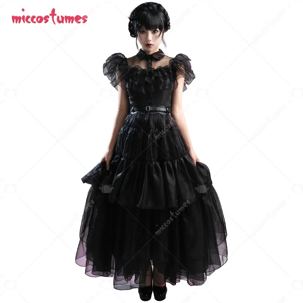 

Miccostumes Women’s Black Lolita Cosplay Costume Long Lace Party Formal Dress with Belts