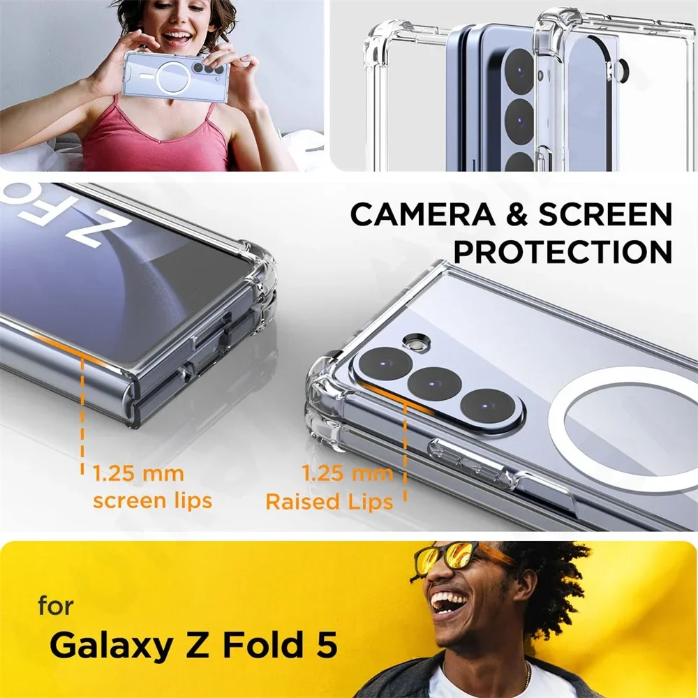 Case For Samsung Galaxy Z Fold 6 5 4 3 MagSafe Slim Fit Crystal Clear Hard PC Soft TPU Bumper Skin Shockproof Protection Cover