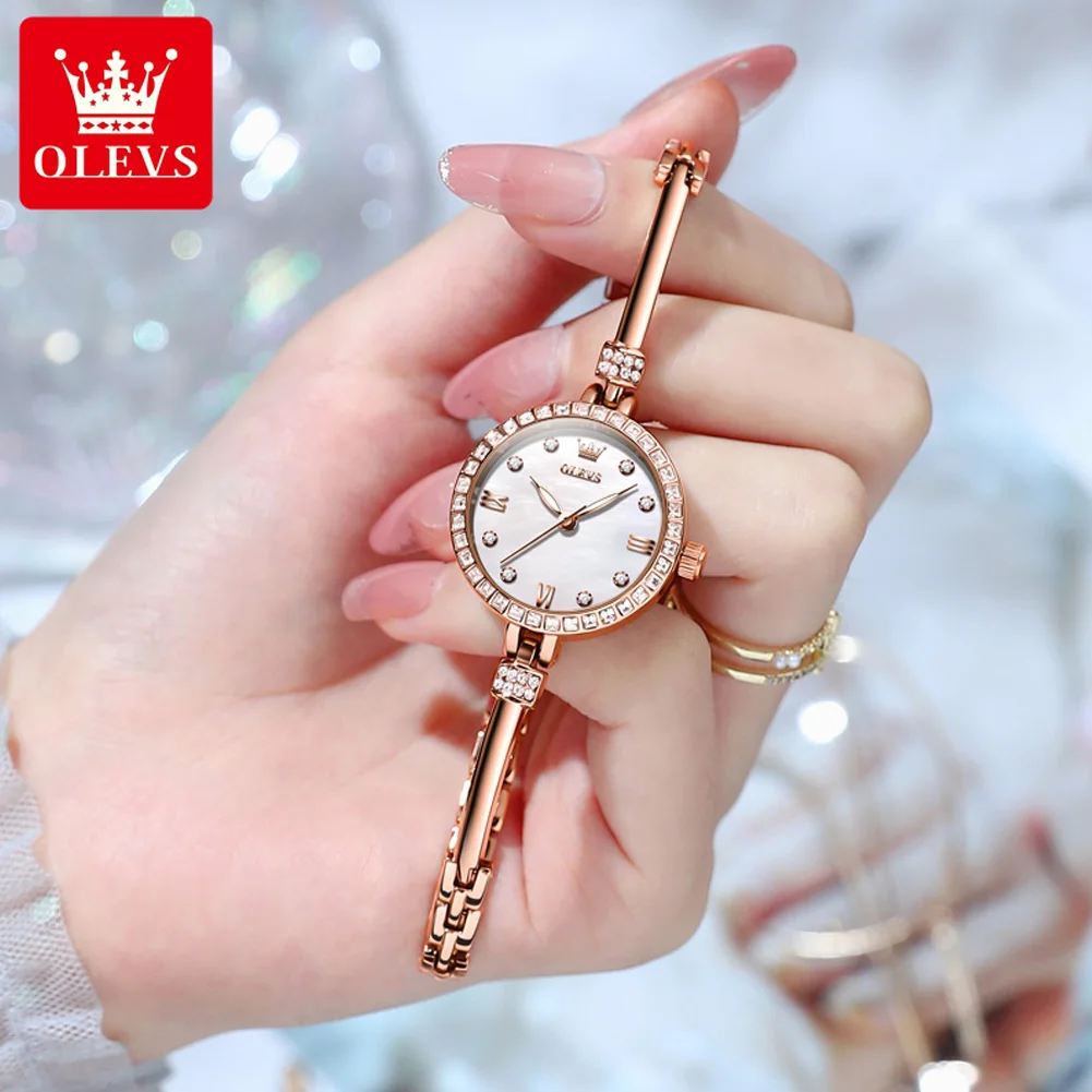 OLEVS-Reloj de pulsera de diamante para mujer, cronógrafo ultrafino con esfera de 8mm, de lujo, elegante, a la moda, Original