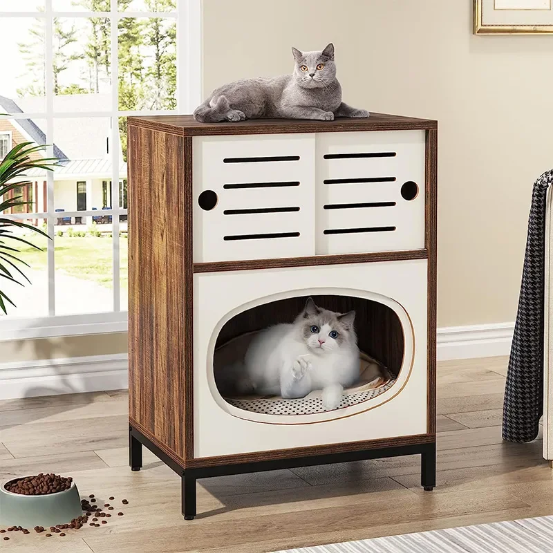 Modern Solid Wood Cat Nest Bedside Table Integrated Storage Side Cabinet Four Season Universal Pet House Simple Design
