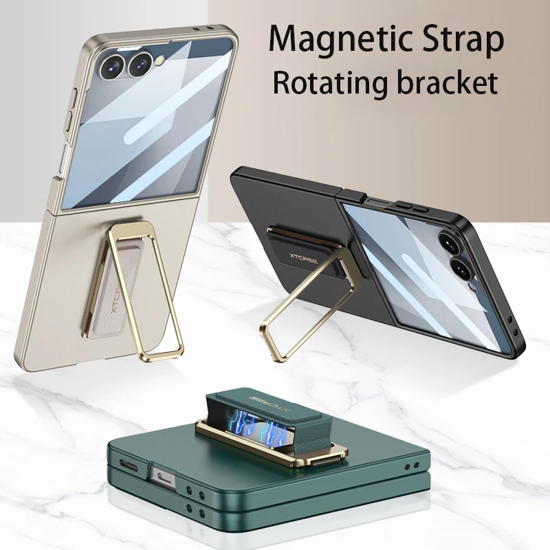 

Magnetic Wristband Case For Samsung Galaxy Z Flip 7 Phone Cover With Rotating Kickstand Built in Small Screen Protector Funda