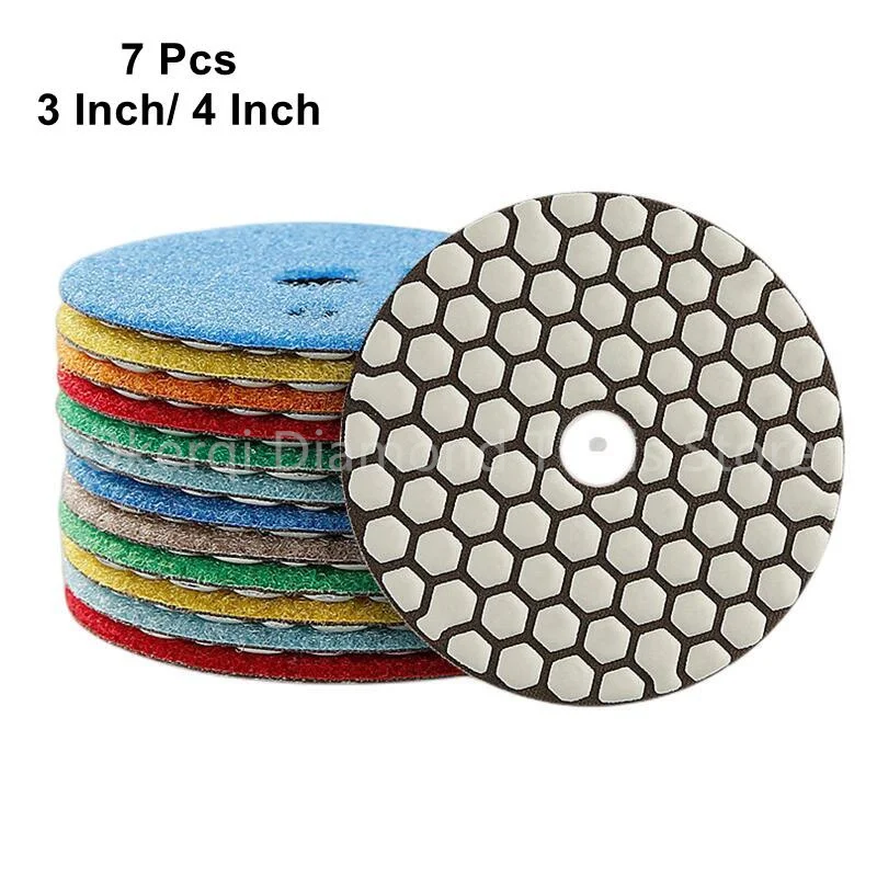 

7Pcs/set 3" / 4" Dry Diamond Polishing Pads for Concrete Marble Ganite Stone Grinding Polishing Tool Sharp Flexible Sanding Disc