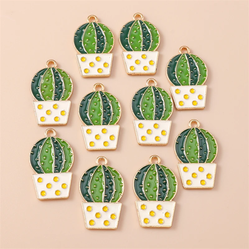 

20pcs 15x25mm Cute Enamel Plant Cactus Charms Pendants for Jewelry Making Drop Earrings Necklaces Bracelet Accessories DIY Gifts
