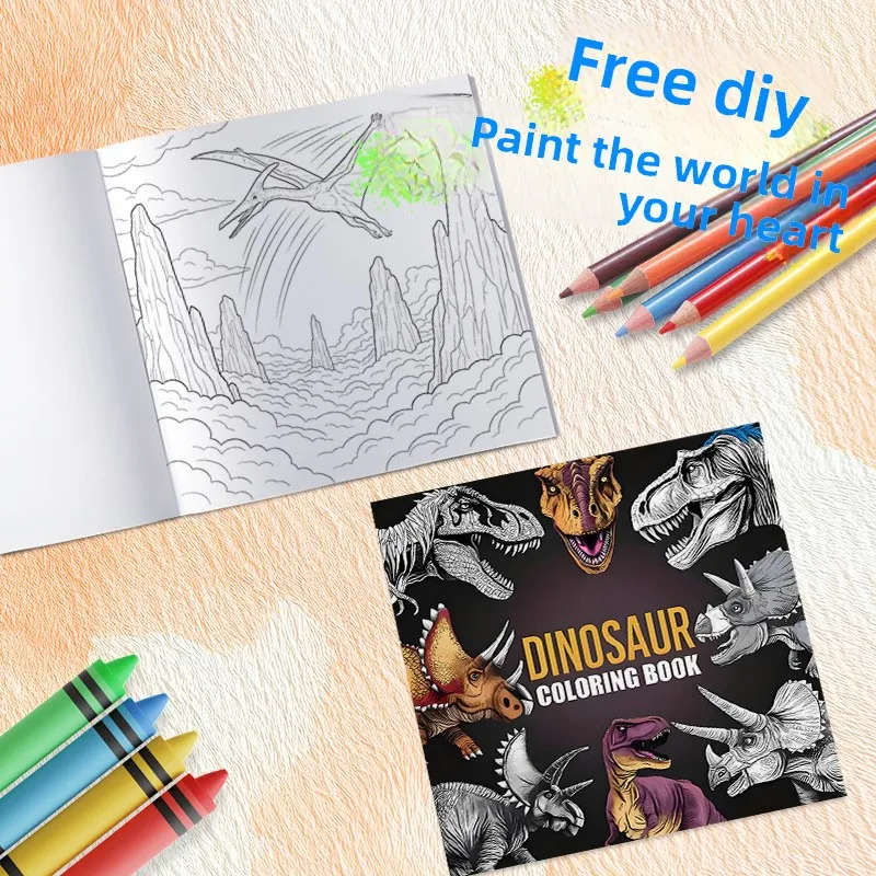 Thick Dinosaur Themed Coloring Book Anti-Bleed Stress Relief Graffiti Notebook For Daily Leisure Hand Drawing Creation