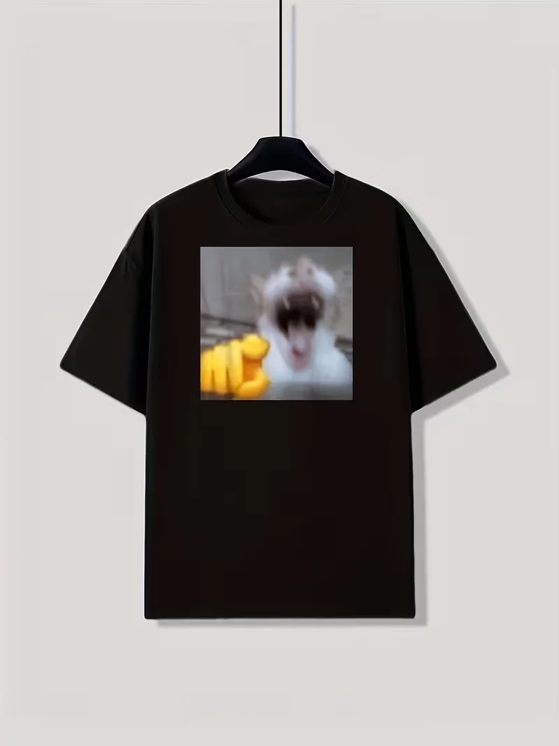 Funny Smiling Cat Meme & Screaming Monkey Meme Graphic T-Shirt Viral Animal Meme Oversized Casual Tops for Men Women