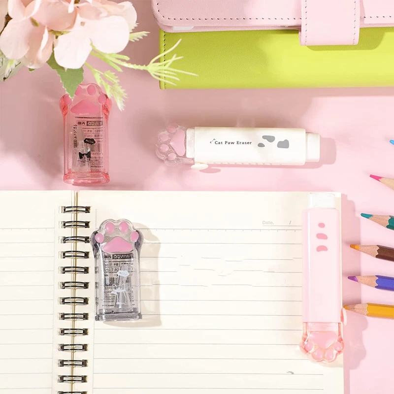 ที่เหลาดินสออุ้งเท้าแมวน่ารัก4ชิ้นและรูปอุ้งเท้าแมวที่เหลาดินสอแบบหดได้อุปกรณ์สำหรับโรงเรียนแมว