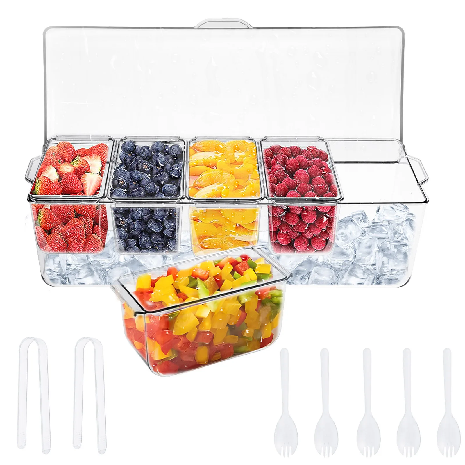 

Портативный контейнер для закусок с крышкой и пакетом льда, поднос для фруктового блюда для вечеринок на открытом воздухе, пикника, охлажденный сервировочный поднос